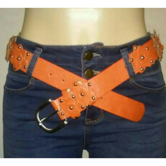 Orange Studded Flower Belt - Picture 1 of 2